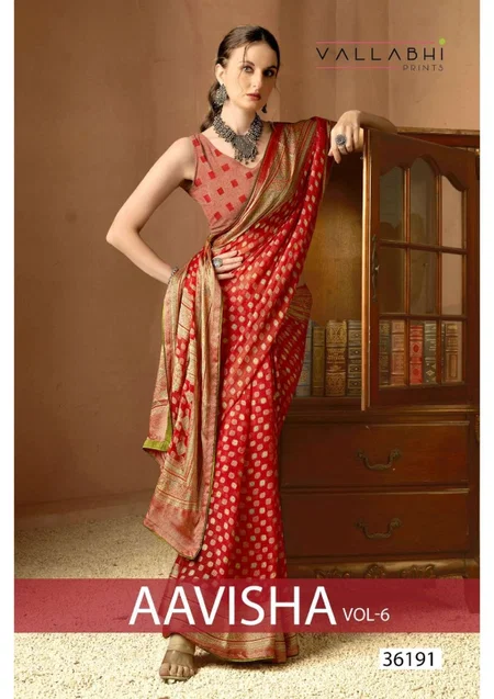 Aavisha Vol 6 By Vallabhi Brasso Abstract Printed Saree Wholesalers In Surat
